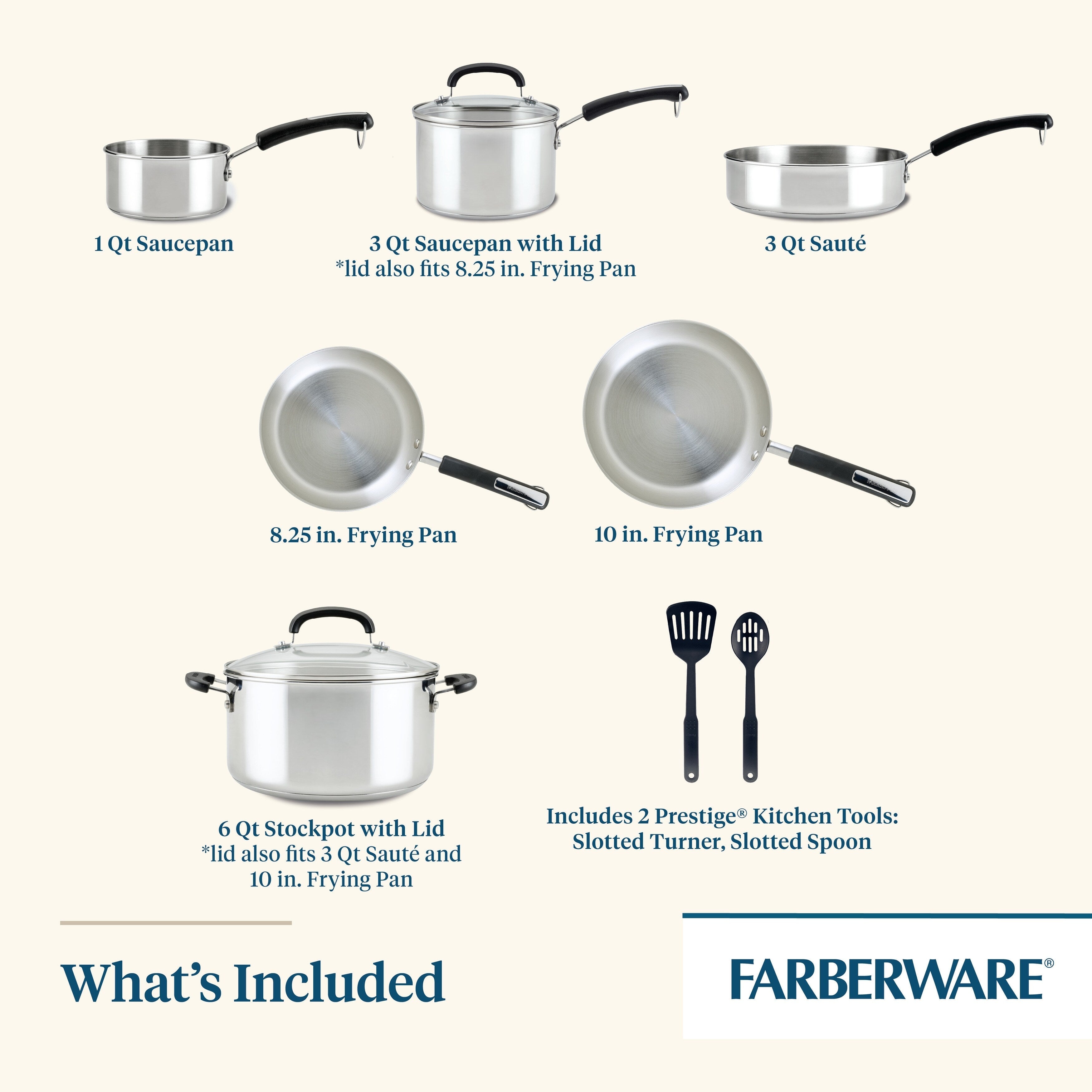 Farberware Brilliance Edelstahl-Kochgeschirrset, 10-teilig