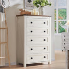 48 Zoll hohe Landhaus-Kommode aus Holz mit 5 Schubladen, Schubladenschrank fürs Schlafzimmer