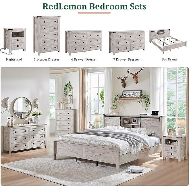 48 Zoll hohe Landhaus-Kommode aus Holz mit 5 Schubladen, Schubladenschrank fürs Schlafzimmer