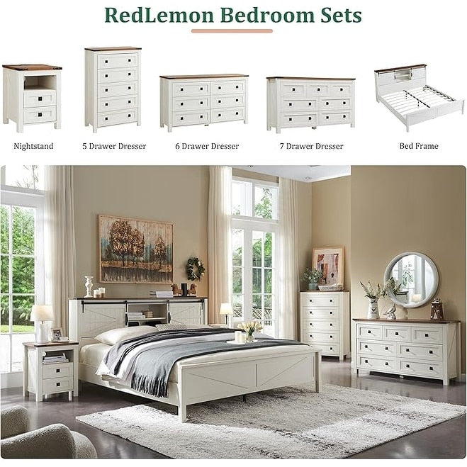 48 Zoll hohe Landhaus-Kommode aus Holz mit 5 Schubladen, Schubladenschrank fürs Schlafzimmer