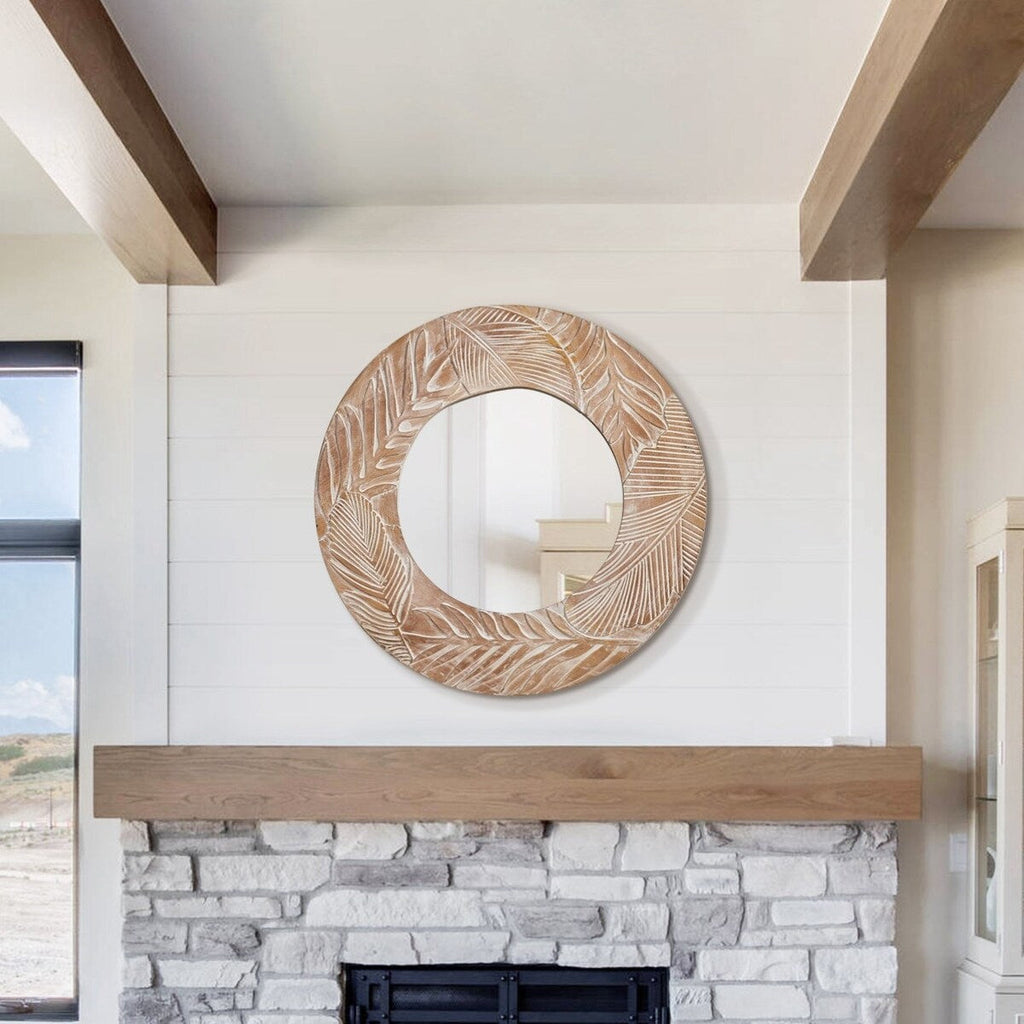 Runder Wandspiegel aus geschnitztem Holz im Landhausstil – 28 x 28