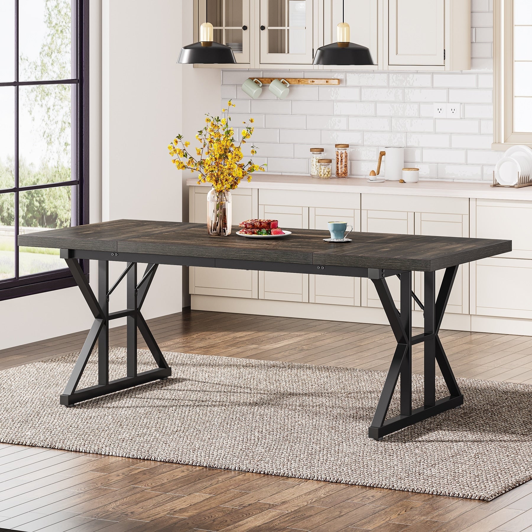 Esstisch im Landhausstil für 6 Personen, 70,8 Zoll (180 cm) rechteckiger Küchentisch aus Holz