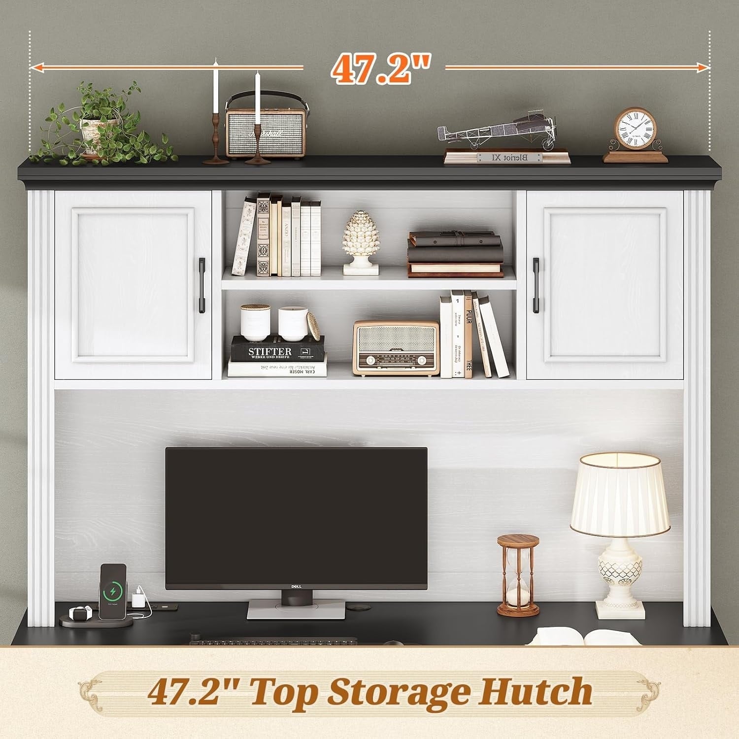 Landhaus-Schreibtisch für das Homeoffice, Aktenschublade, Monitorständer, Steckdose