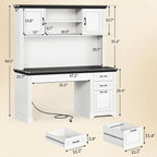 Landhaus-Schreibtisch für das Homeoffice, Aktenschublade, Monitorständer, Steckdose