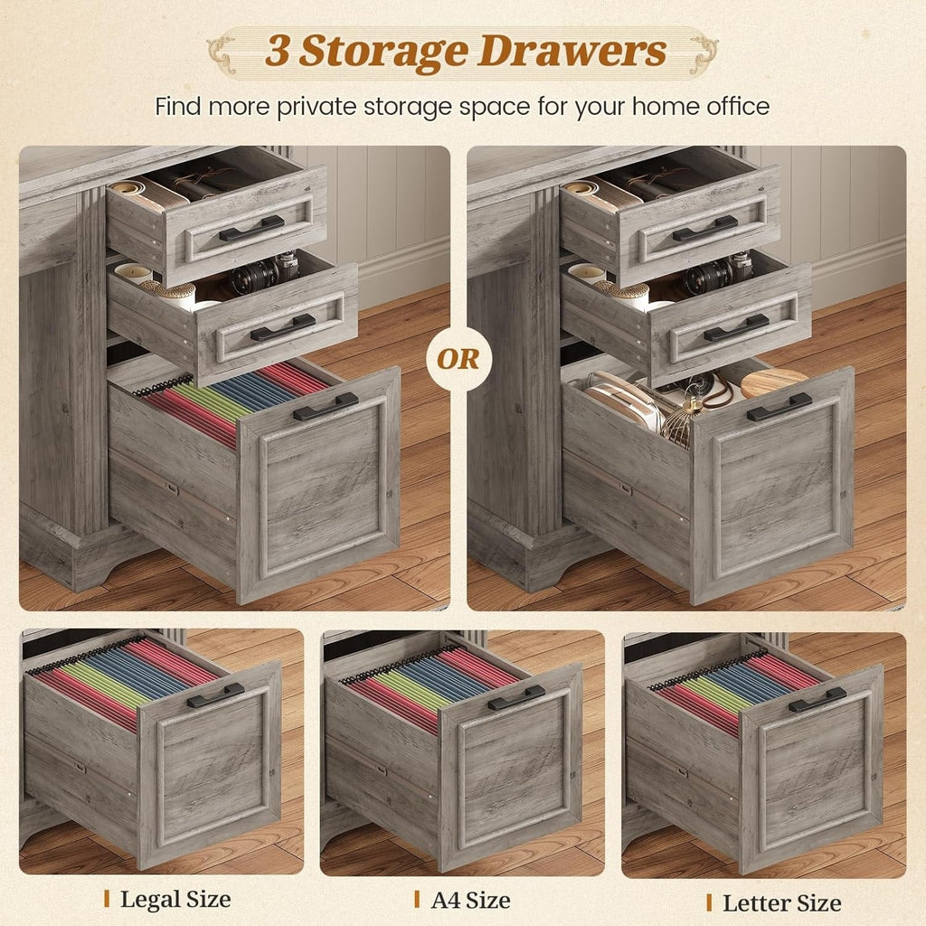 Landhaus-Schreibtisch für das Homeoffice, Aktenschublade, Monitorständer, Steckdose