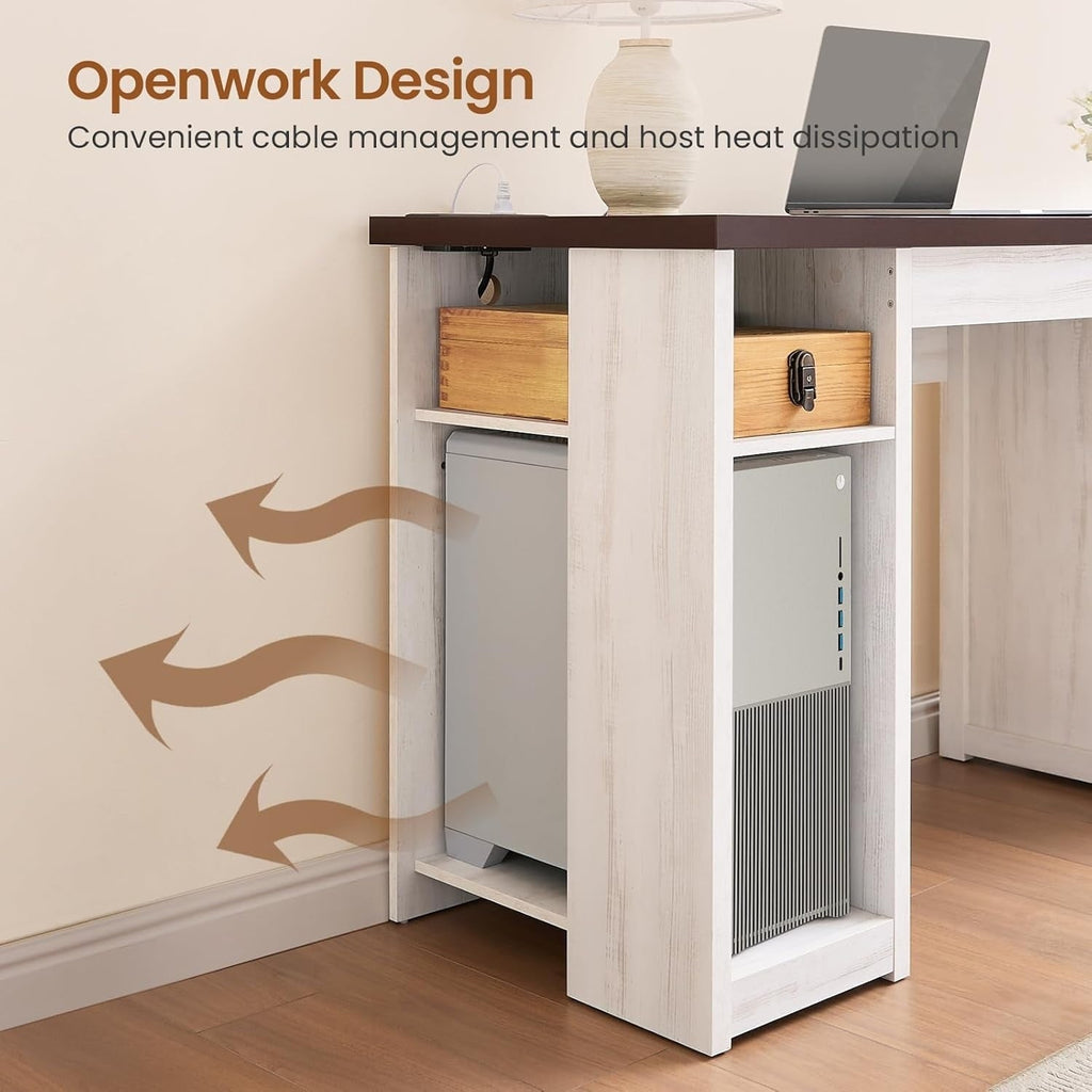 Landhaus-Schreibtisch für das Homeoffice, Aktenschublade, Monitorständer, Steckdose