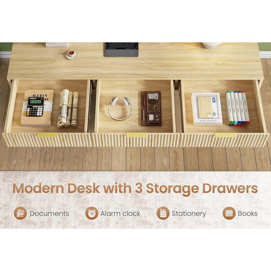 Landhaus-Schreibtisch für das Homeoffice, Aktenschublade, Monitorständer, Steckdose