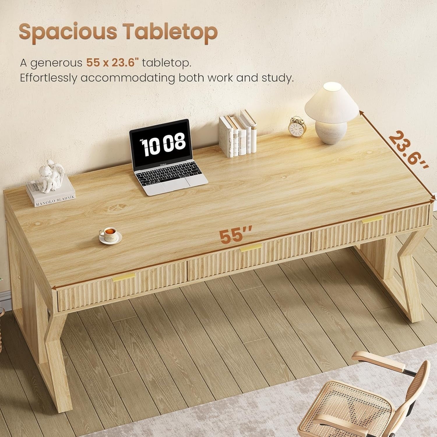 Landhaus-Schreibtisch für das Homeoffice, Aktenschublade, Monitorständer, Steckdose