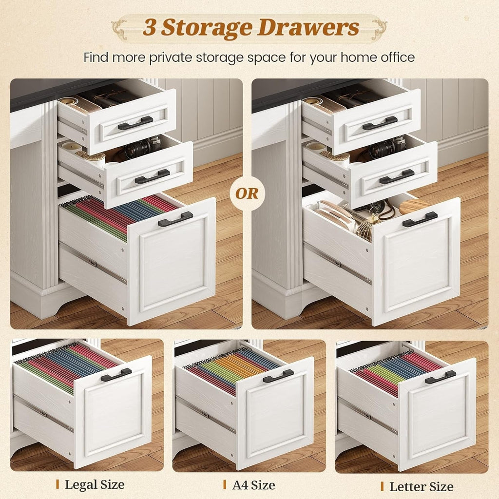 Landhaus-Schreibtisch für das Homeoffice, Aktenschublade, Monitorständer, Steckdose