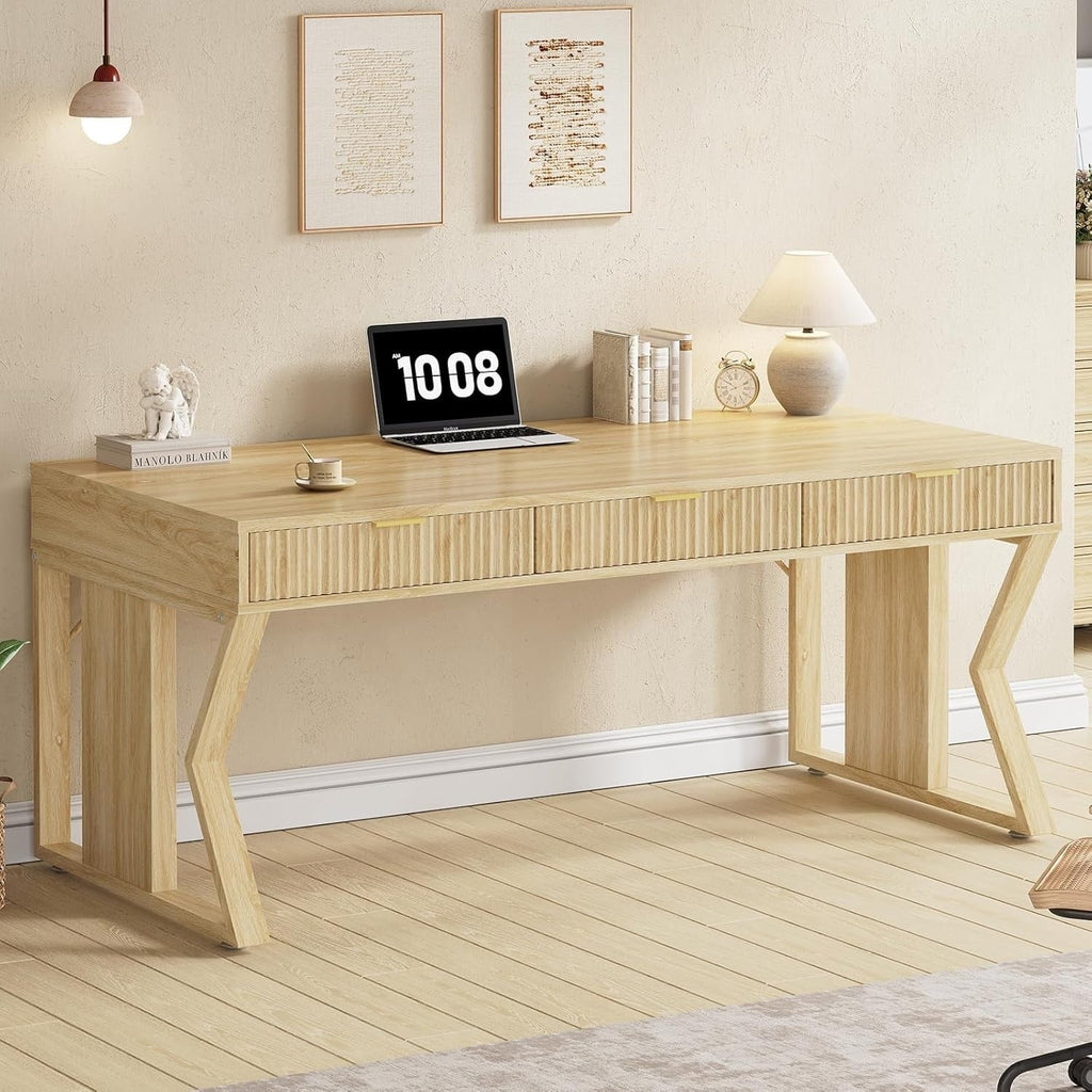 Landhaus-Schreibtisch für das Homeoffice, Aktenschublade, Monitorständer, Steckdose