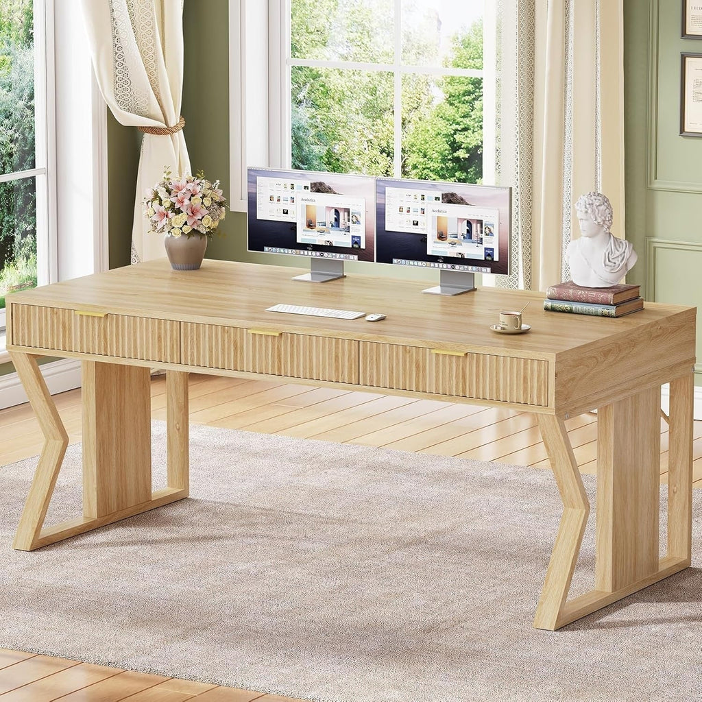 Landhaus-Schreibtisch für das Homeoffice, Aktenschublade, Monitorständer, Steckdose