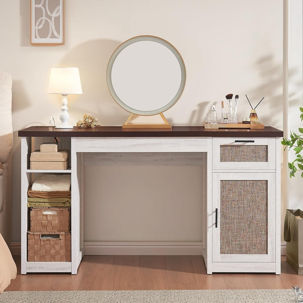 Landhaus-Schreibtisch für das Homeoffice, Aktenschublade, Monitorständer, Steckdose