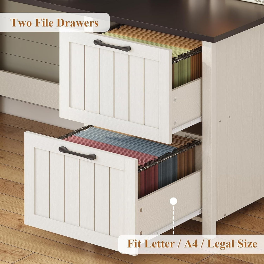 Landhaus-Schreibtisch für das Homeoffice, Aktenschublade, Monitorständer, Steckdose