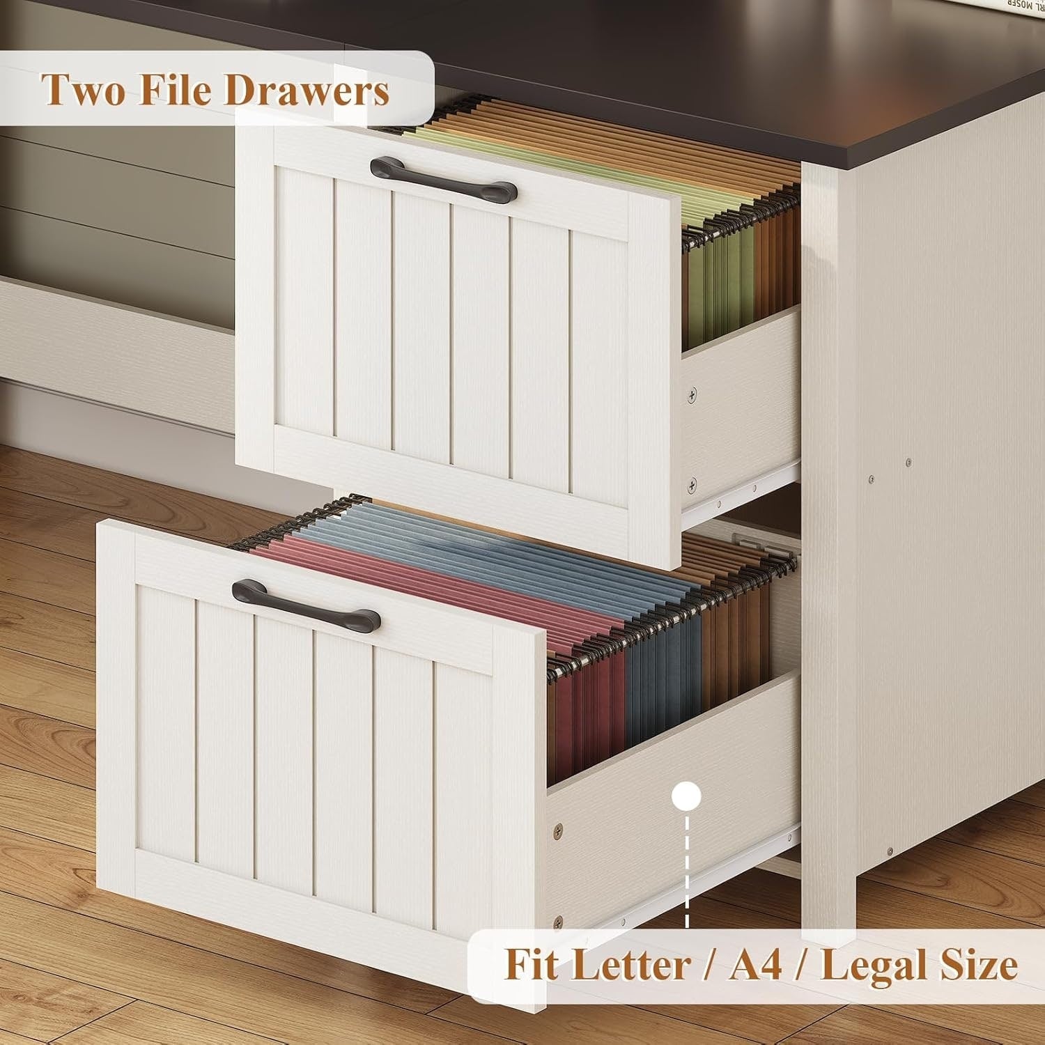 Landhaus-Schreibtisch für das Homeoffice, Aktenschublade, Monitorständer, Steckdose