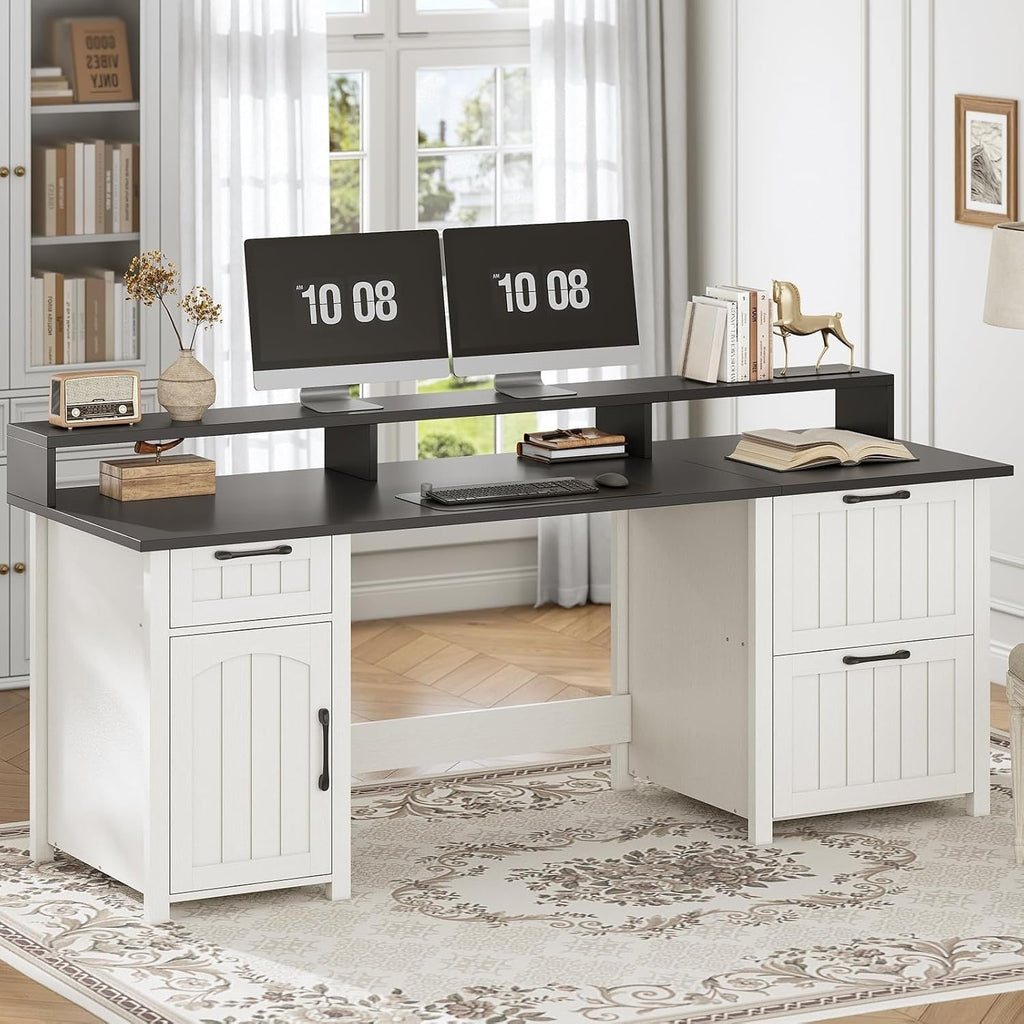 Landhaus-Schreibtisch für das Homeoffice, Aktenschublade, Monitorständer, Steckdose