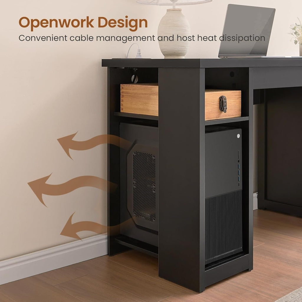 Landhaus-Schreibtisch für das Homeoffice, Aktenschublade, Monitorständer, Steckdose