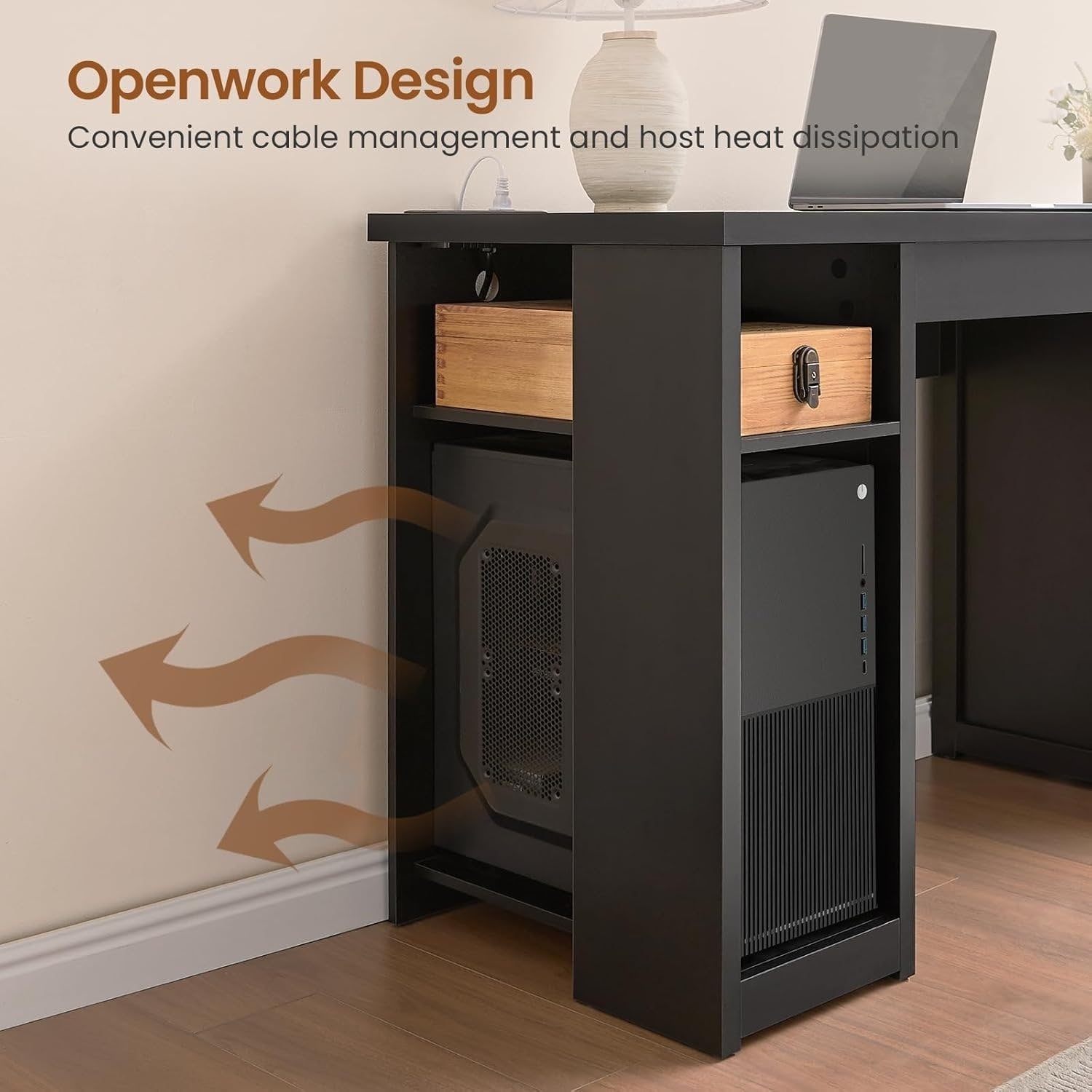 Landhaus-Schreibtisch für das Homeoffice, Aktenschublade, Monitorständer, Steckdose