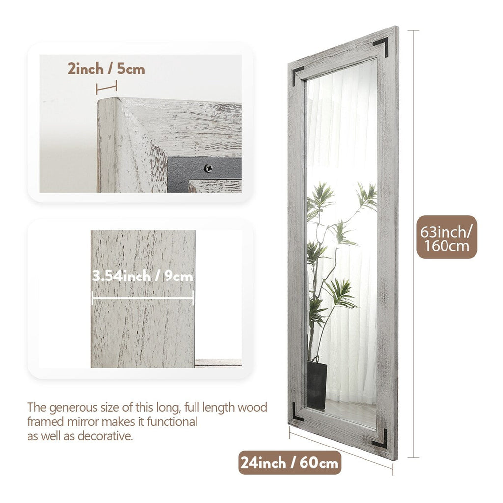Rustikaler Ganzkörper-Standspiegel im Landhausstil mit Holzrahmen – 65 x 24