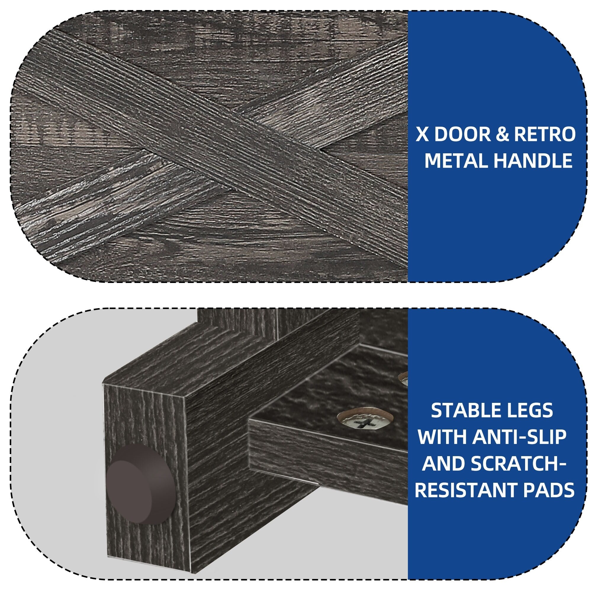 TV-Ständer im Landhausstil für Fernseher bis zu 65 Zoll mit Türen und offenen Regalen, Medienkonsole mit Steckdose