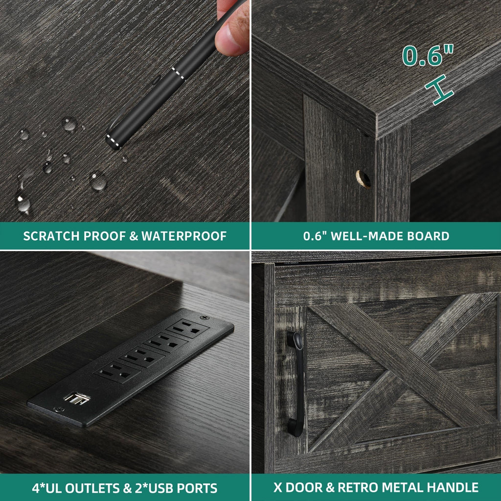 TV-Ständer im Landhausstil für Fernseher bis zu 65 Zoll mit Türen und offenen Regalen, Medienkonsole mit Steckdose