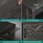 TV-Ständer im Landhausstil für Fernseher bis zu 65 Zoll mit Türen und offenen Regalen, Medienkonsole mit Steckdose