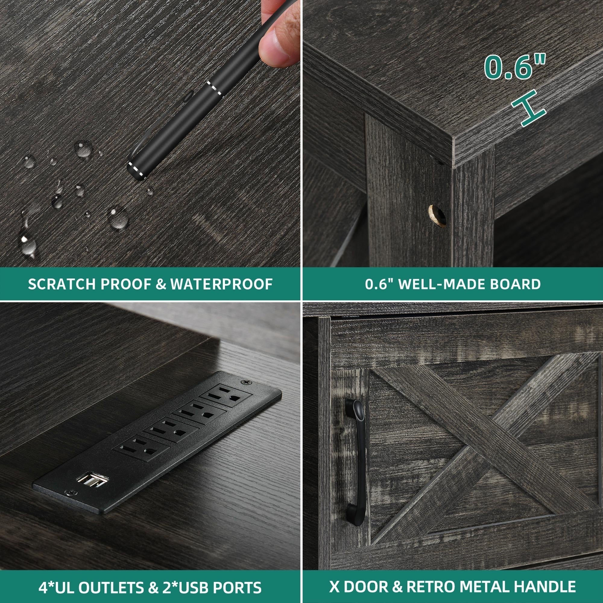 TV-Ständer im Landhausstil für Fernseher bis zu 65 Zoll mit Türen und offenen Regalen, Medienkonsole mit Steckdose