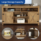 TV-Ständer im Landhausstil für Fernseher bis zu 65 Zoll mit Türen und offenen Regalen, Medienkonsole mit Steckdose