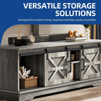 TV-Ständer im Landhausstil für Fernseher bis zu 65 Zoll mit Türen und offenen Regalen, Medienkonsole mit Steckdose