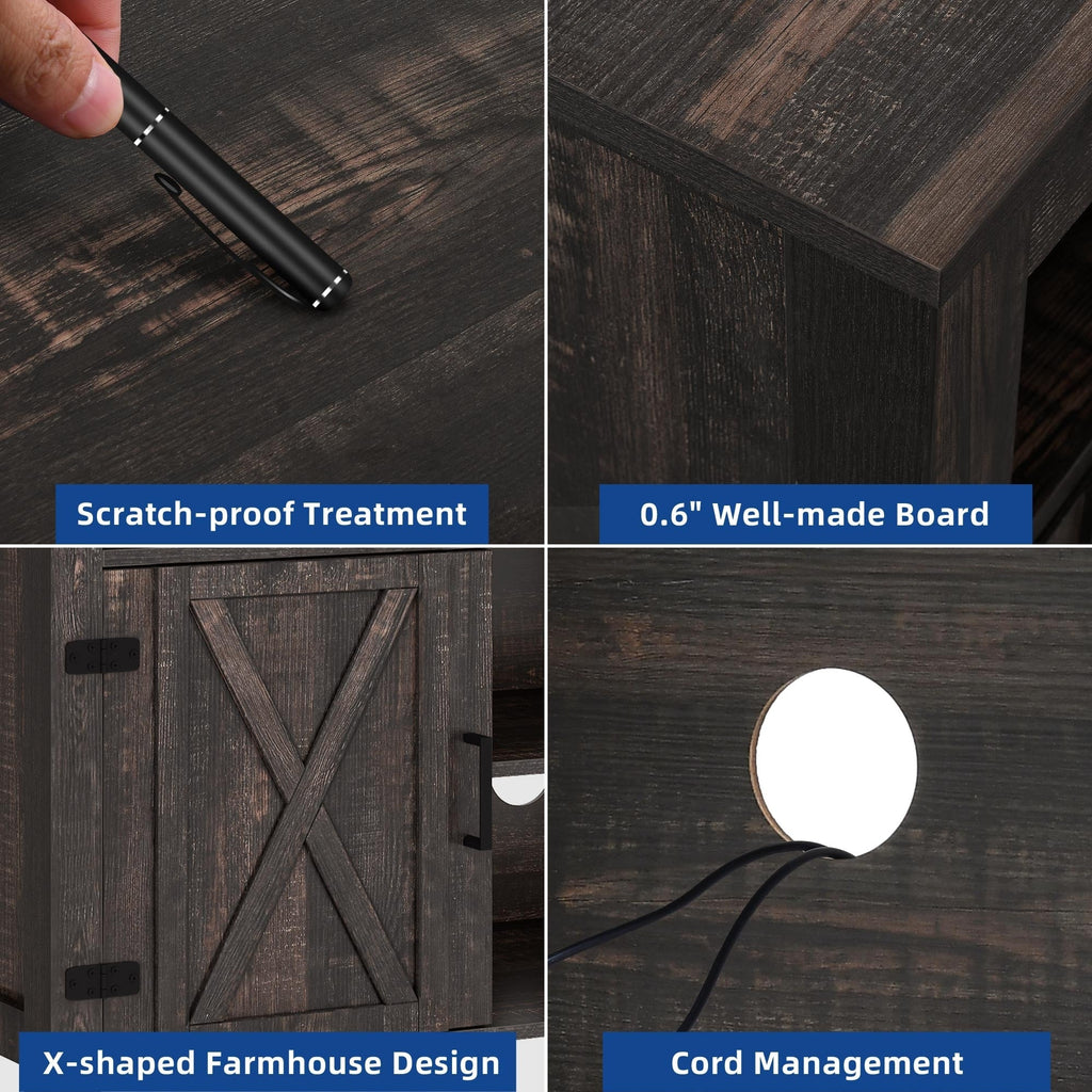 TV-Ständer im Landhausstil für Fernseher bis zu 65 Zoll mit Türen und offenen Regalen, Medienkonsole mit Steckdose