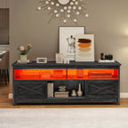 TV-Ständer im Landhausstil für Fernseher bis zu 65 Zoll mit Türen und offenen Regalen, Medienkonsole mit Steckdose