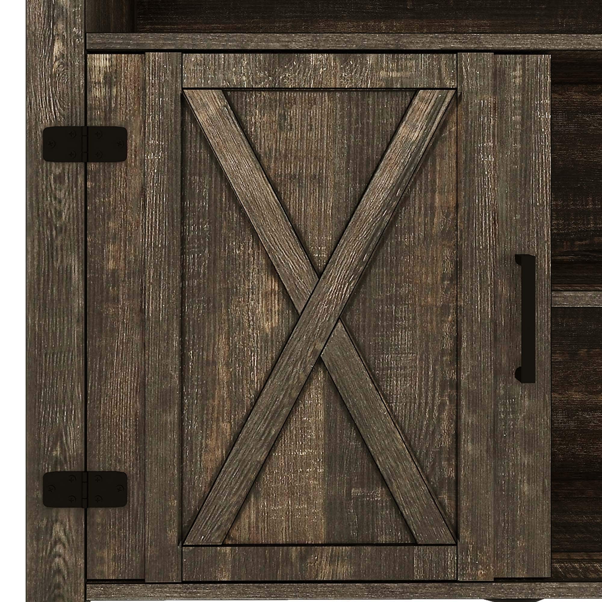 TV-Ständer im Landhausstil für Fernseher bis zu 65 Zoll mit Türen und offenen Regalen, Medienkonsole mit Steckdose