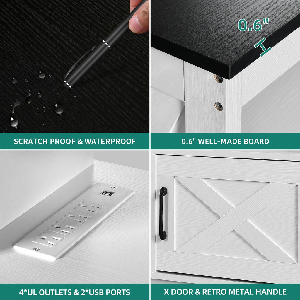 TV-Ständer im Landhausstil für Fernseher bis zu 65 Zoll mit Türen und offenen Regalen, Medienkonsole mit Steckdose