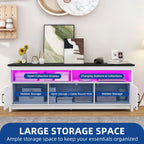 TV-Ständer im Landhausstil für Fernseher bis zu 65 Zoll mit Türen und offenen Regalen, Medienkonsole mit Steckdose