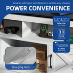 TV-Ständer im Landhausstil für Fernseher bis zu 65 Zoll mit Türen und offenen Regalen, Medienkonsole mit Steckdose