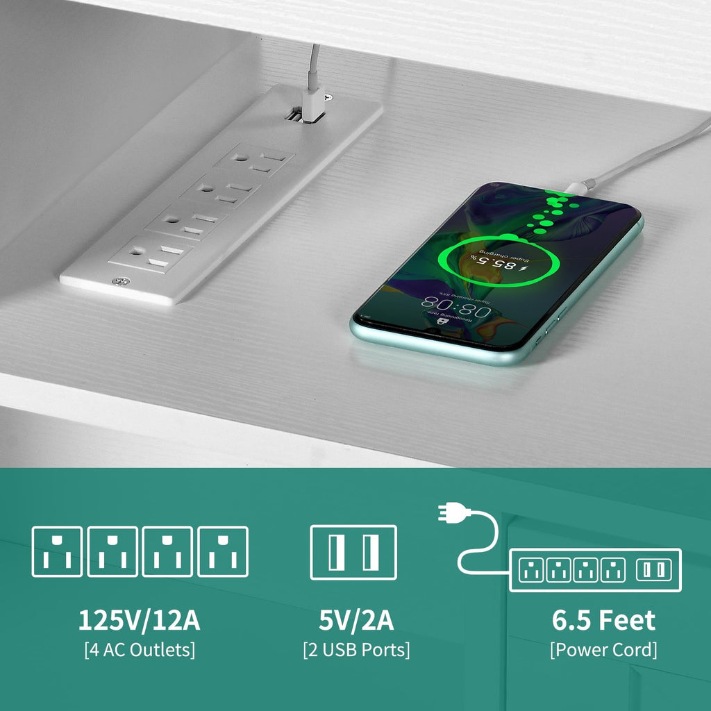 TV-Ständer im Landhausstil für Fernseher bis zu 65 Zoll mit Türen und offenen Regalen, Medienkonsole mit Steckdose