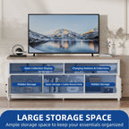 TV-Ständer im Landhausstil für Fernseher bis zu 65 Zoll mit Türen und offenen Regalen, Medienkonsole mit Steckdose