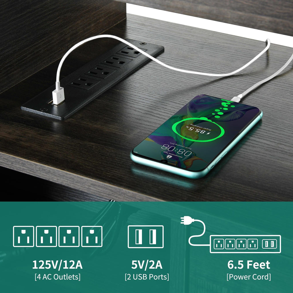 TV-Ständer im Landhausstil für Fernseher bis zu 65 Zoll mit Türen und offenen Regalen, Medienkonsole mit Steckdose