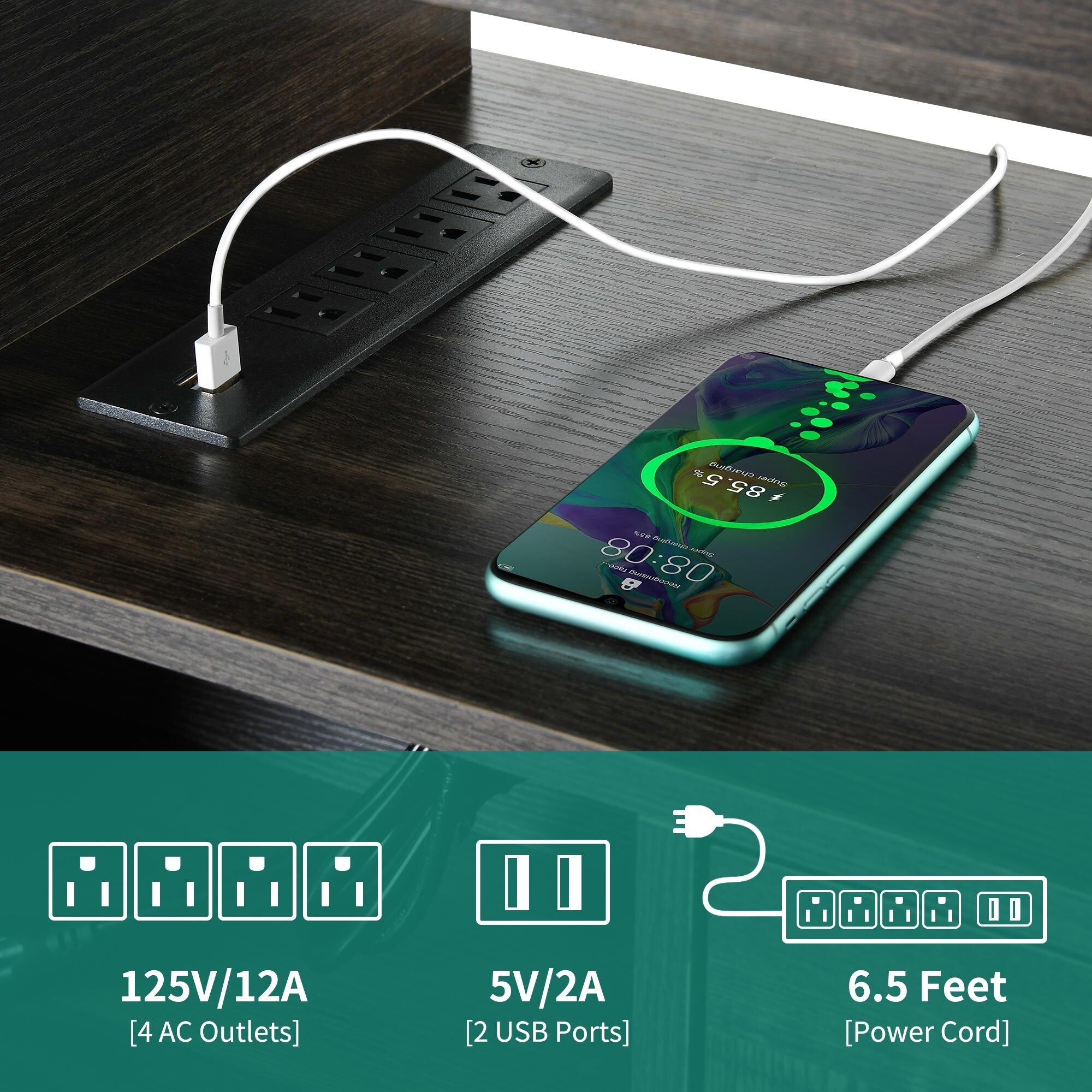 TV-Ständer im Landhausstil für Fernseher bis zu 65 Zoll mit Türen und offenen Regalen, Medienkonsole mit Steckdose