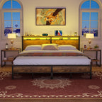 Landhaus-Holzplattformbettgestell mit Ladestation und LED-Beleuchtung