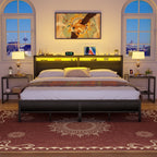 Landhaus-Holzplattformbettgestell mit Ladestation und LED-Beleuchtung