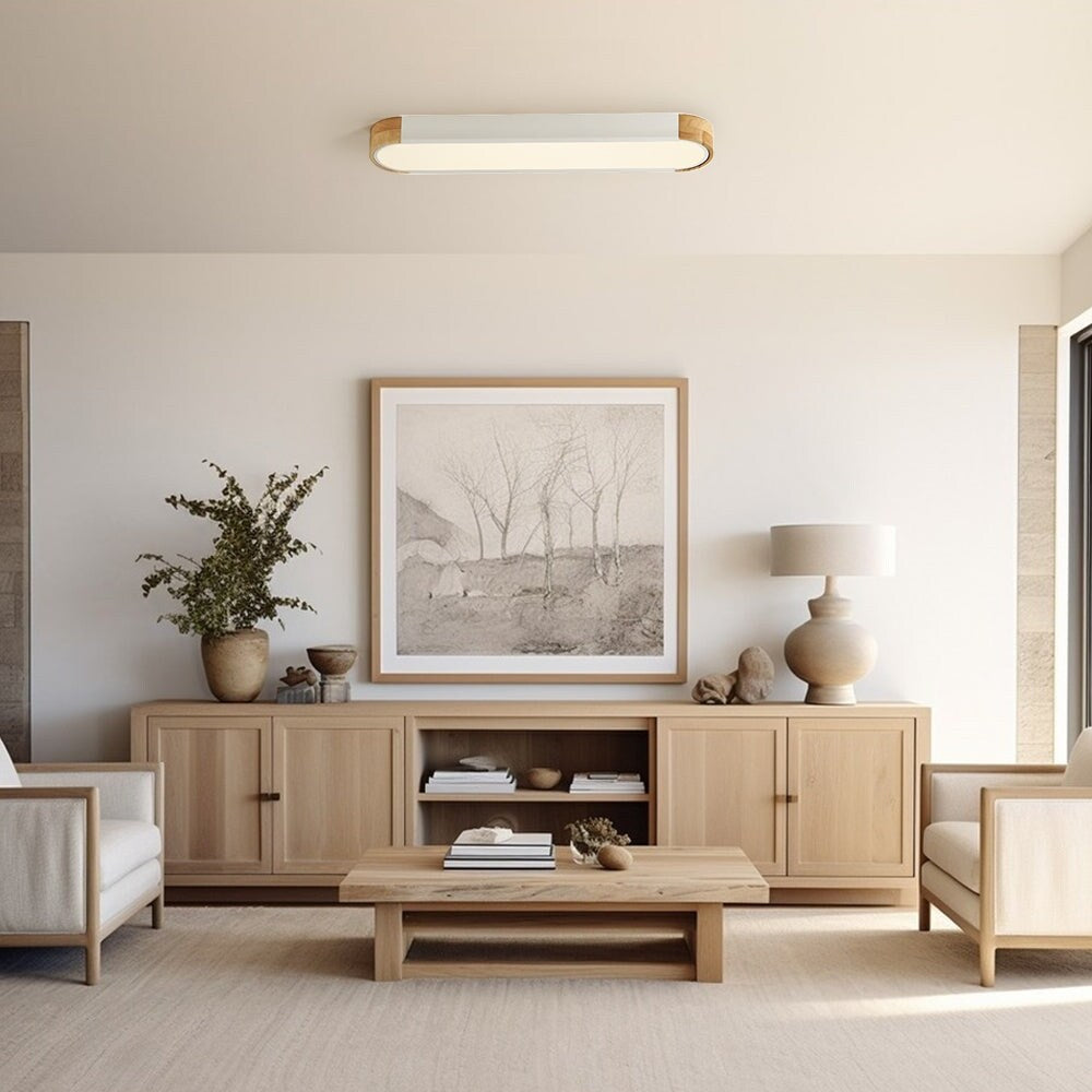 Langovale, dimmbare LED-Deckenleuchte im Landhausstil aus Holz – 37 Zoll, 3000 K/6000 K