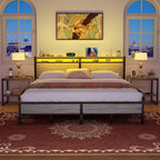 Landhaus-Holzplattformbettgestell mit Ladestation und LED-Beleuchtung