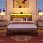 Landhaus-Holzplattformbettgestell mit Ladestation und LED-Beleuchtung