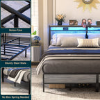 Landhaus-Holzplattformbettgestell mit Ladestation und LED-Beleuchtung