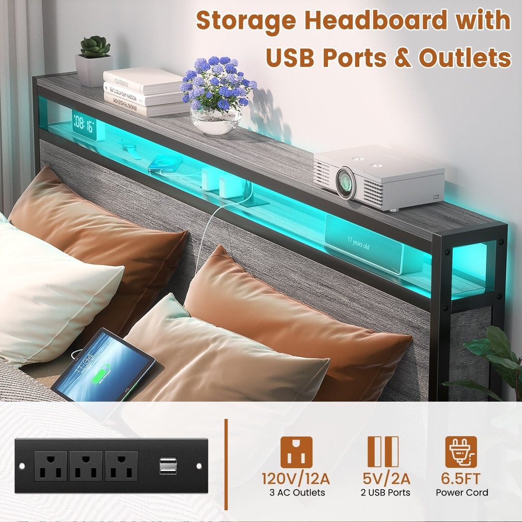 Landhaus-Holzplattformbettgestell mit Ladestation und LED-Beleuchtung