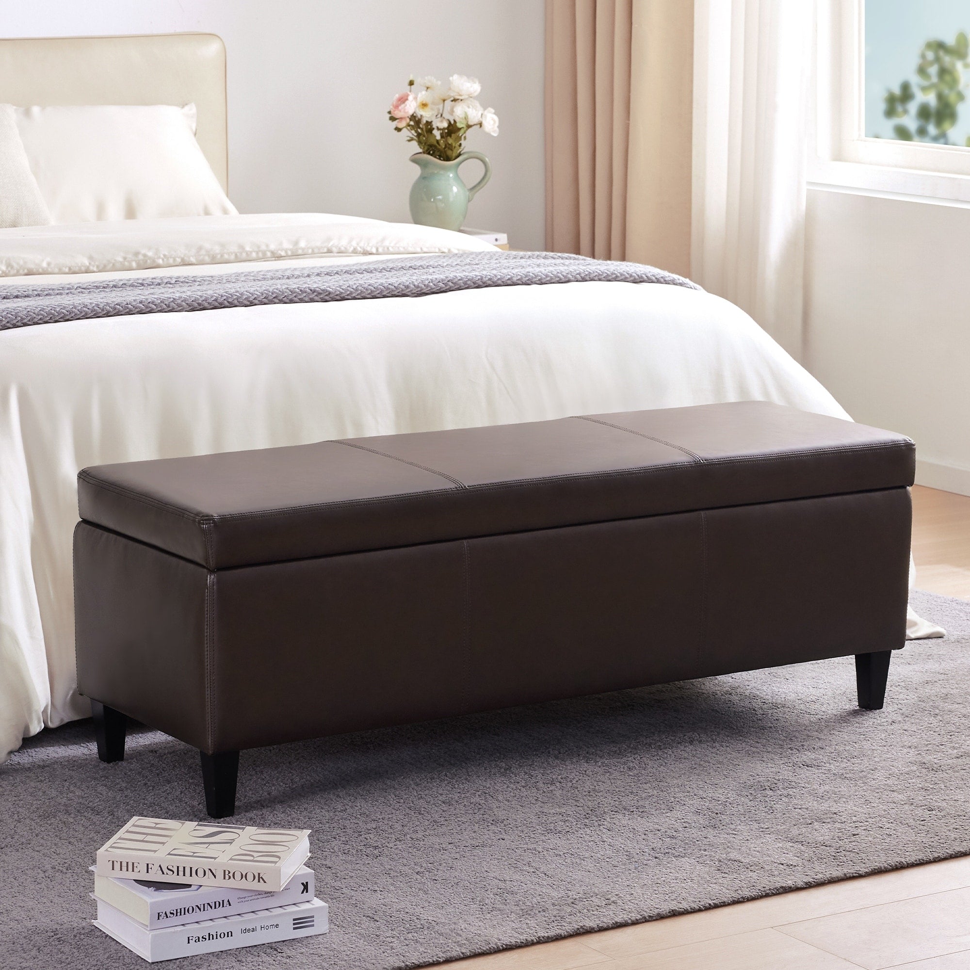 Gepolsterter, rechteckiger Aufbewahrungshocker (50,3 x 17,5 x 18 cm) – Kunstleder