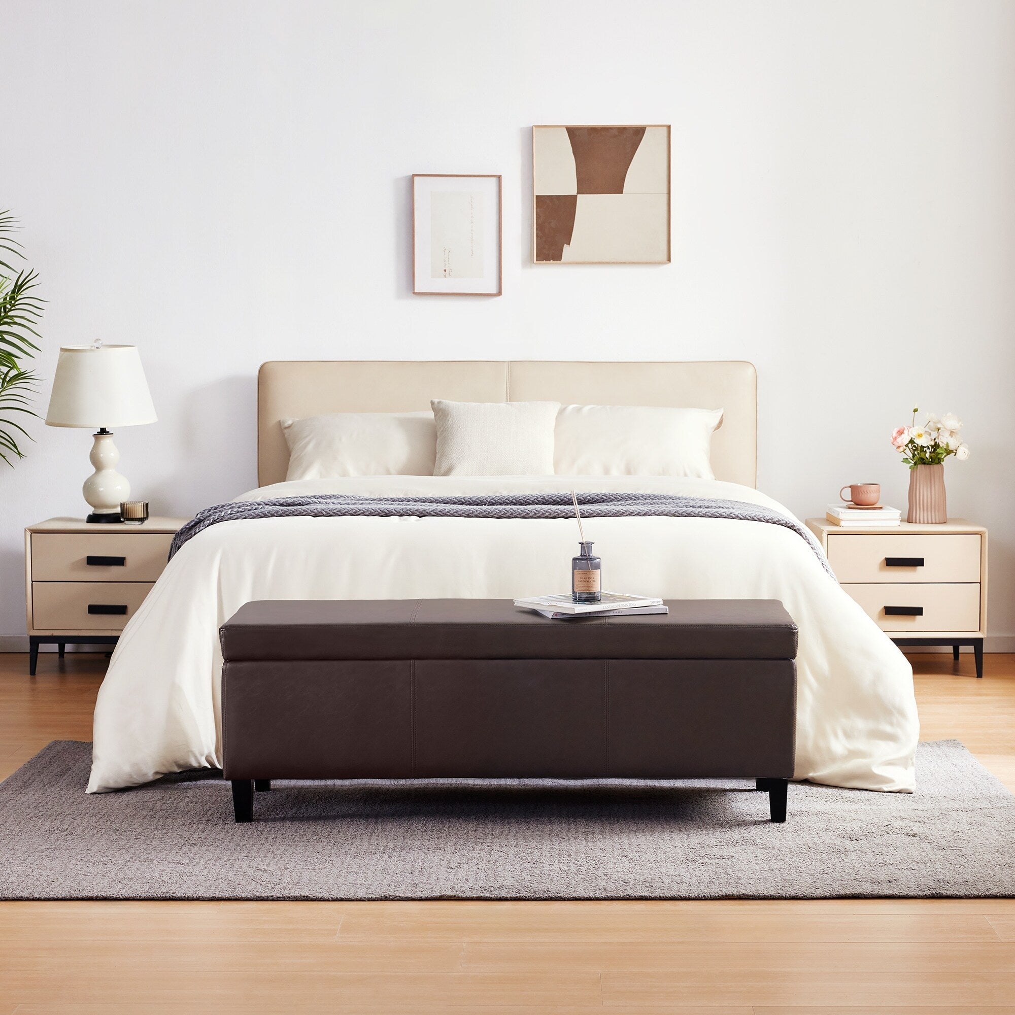 Gepolsterter, rechteckiger Aufbewahrungshocker (50,3 x 17,5 x 18 cm) – Kunstleder