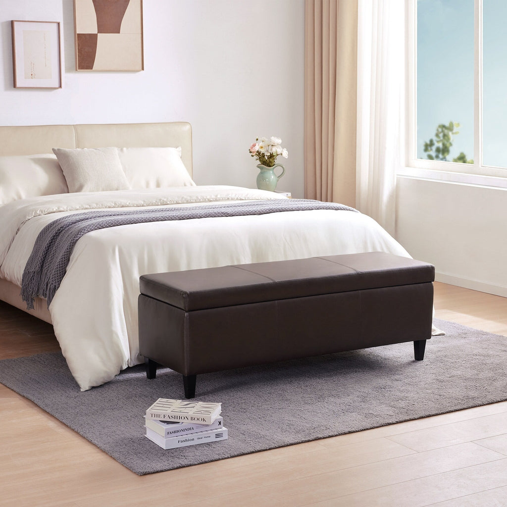 Gepolsterter, rechteckiger Aufbewahrungshocker (50,3 x 17,5 x 18 cm) – Kunstleder