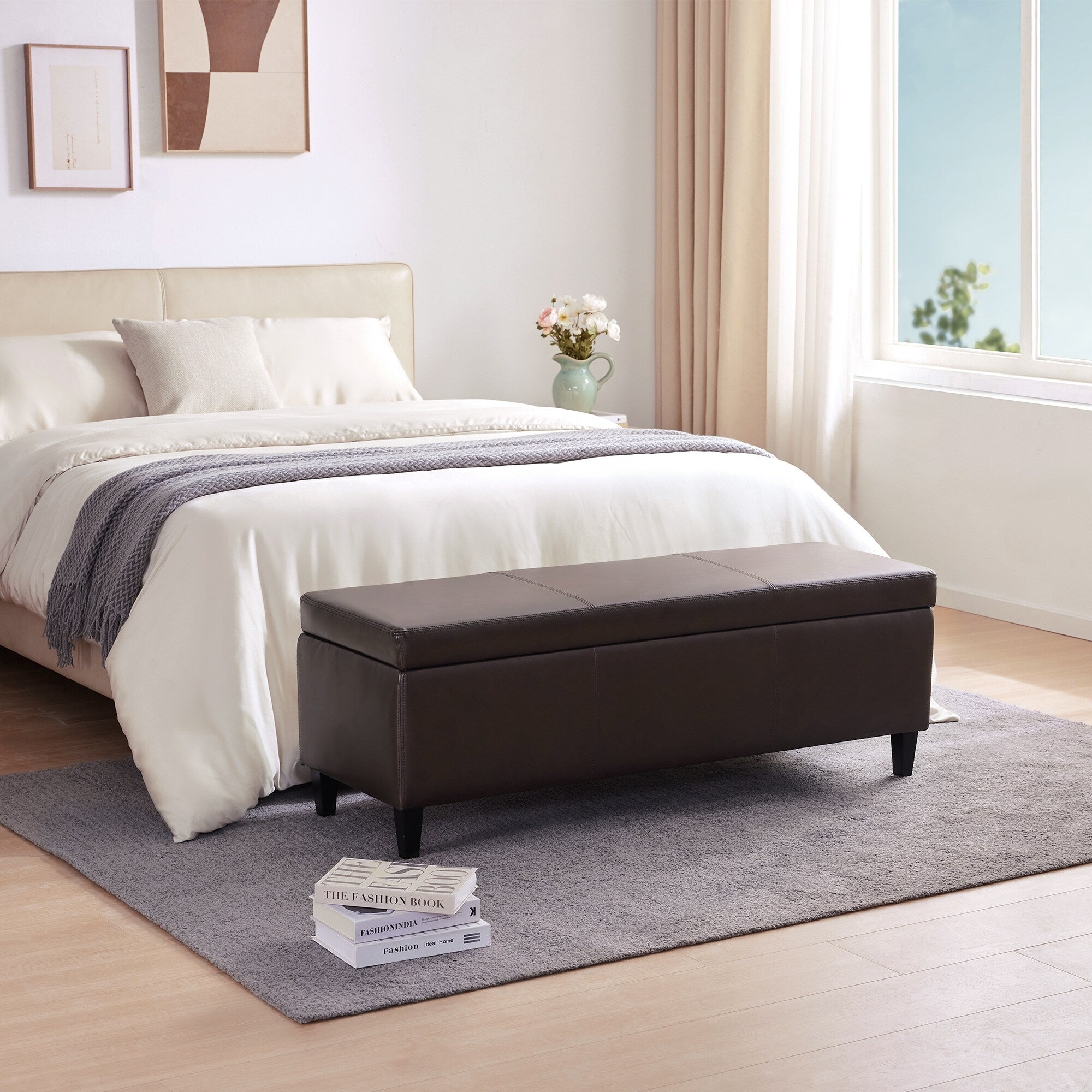 Gepolsterter, rechteckiger Aufbewahrungshocker (50,3 x 17,5 x 18 cm) – Kunstleder