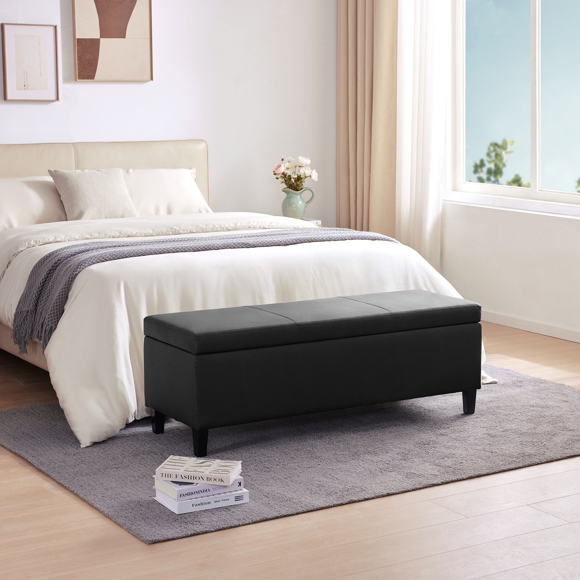 Gepolsterter, rechteckiger Aufbewahrungshocker (50,3 x 17,5 x 18 cm) – Kunstleder